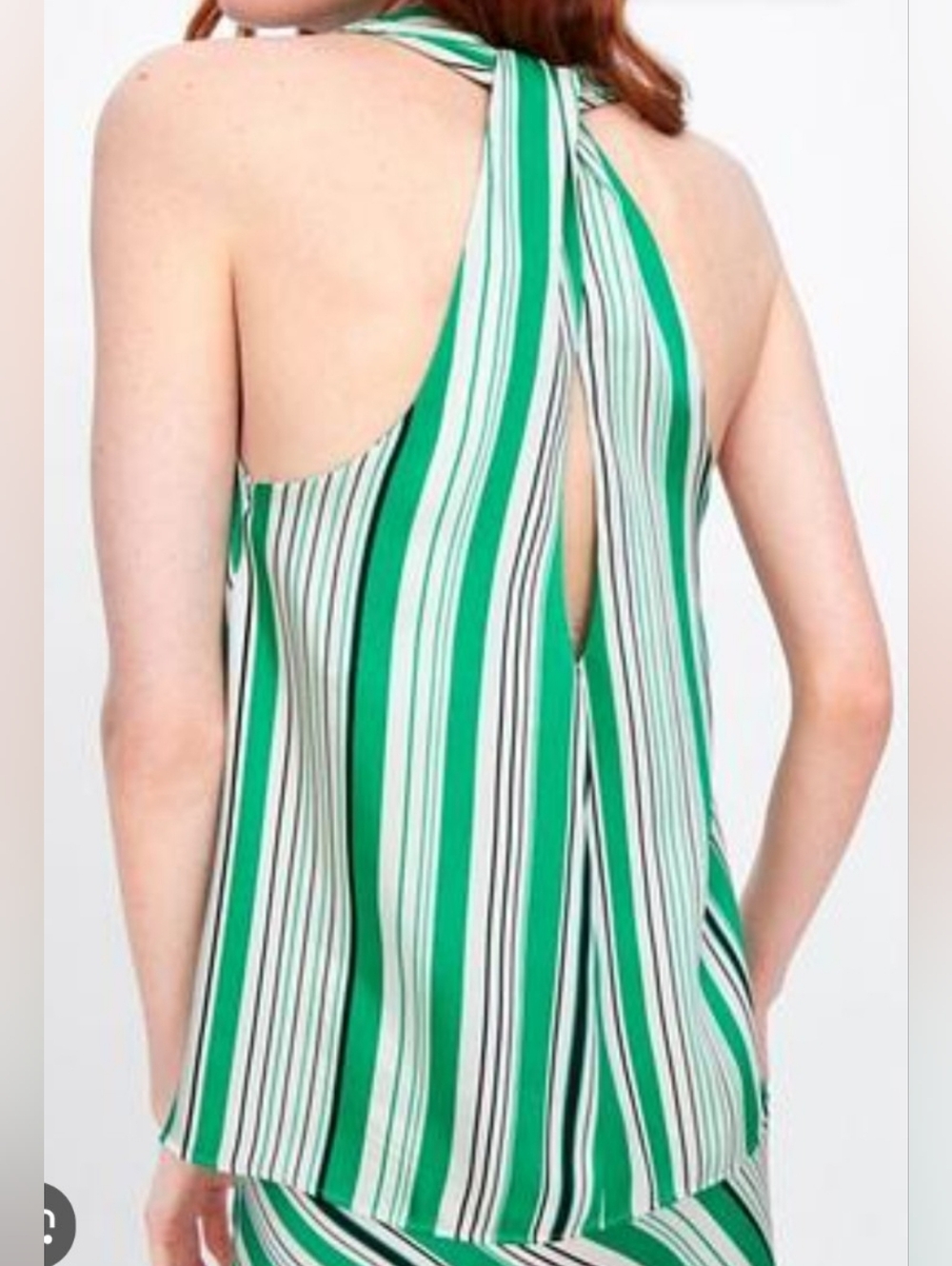 Zara Green, White and Black Vertical Stripe Halter Top